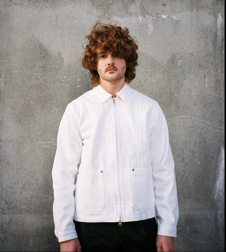WHITE DENIM DOUBLE ZIP JACKET