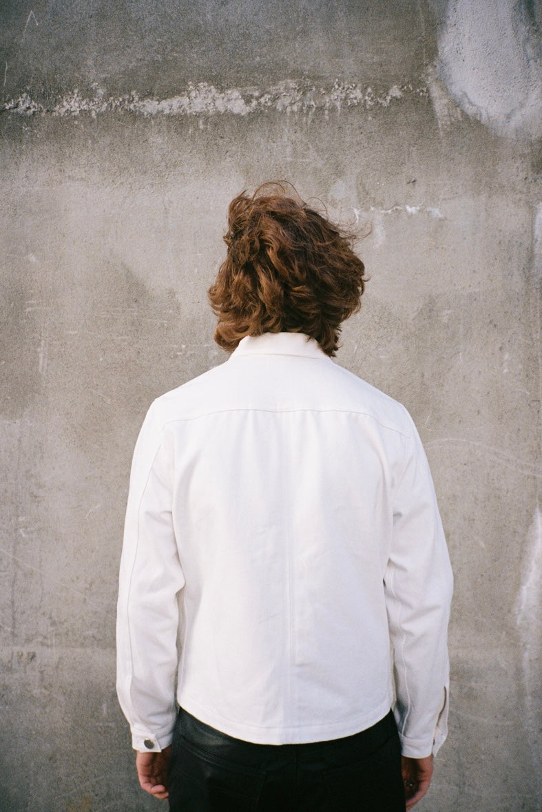 WHITE DENIM DOUBLE ZIP JACKET