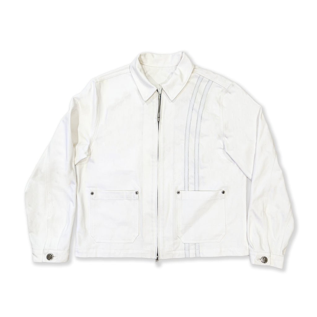 WHITE DENIM DOUBLE ZIP JACKET